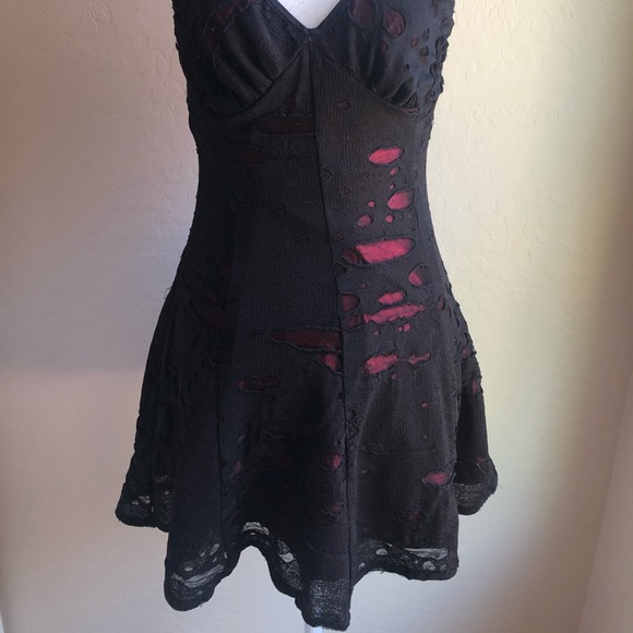 Shrine | Gothic Vintage Torn Velvet Mesh Dress - Picture 2 of 7